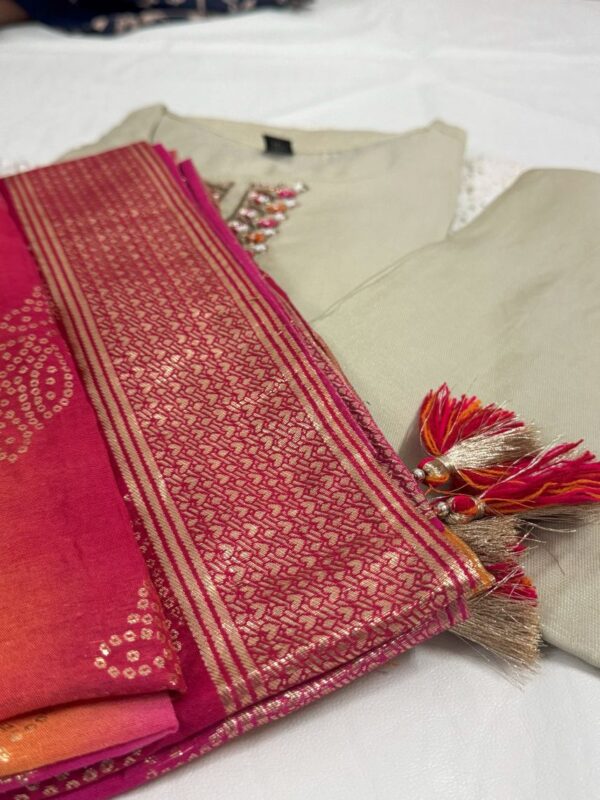 Elegant Tissue Fabric Kurti with Zardosi Work, Palazzo & Banarasi Dupatta Set