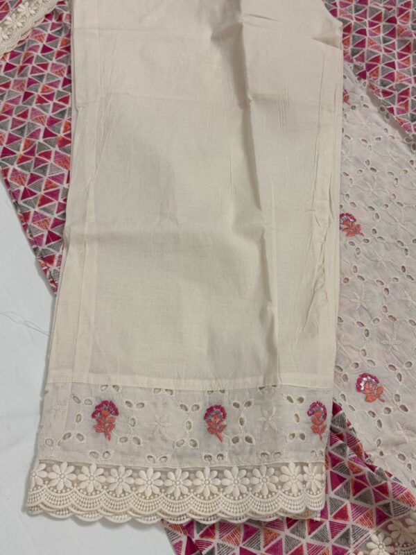 Premium Cotton Schiffli Work Kurti with Floral Printed Dupatta & Pant