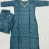 Dark Cyan Soft Maslin Kurti with Pant Set – Cutdana Hand Work on Yoke