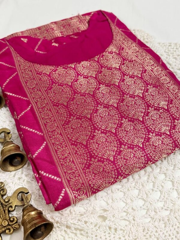 Vibrant Rani Pink Banarasi Silk Kurti