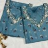 Dark Cyan Soft Maslin Kurti with Pant Set – Cutdana Hand Work on Yoke