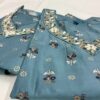 Dark Cyan Soft Maslin Kurti with Pant Set – Cutdana Hand Work on Yoke