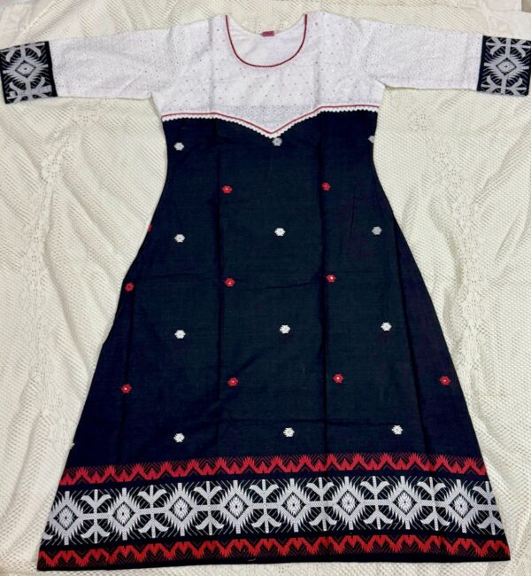 Black and White Cotton Jamdani One-Piece Dress/Gown