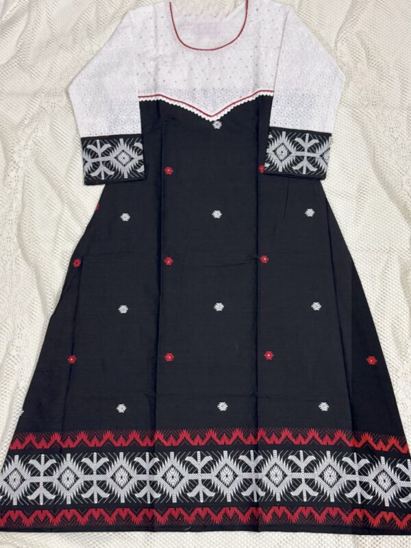 Black and White Cotton Jamdani One-Piece Dress/Gown