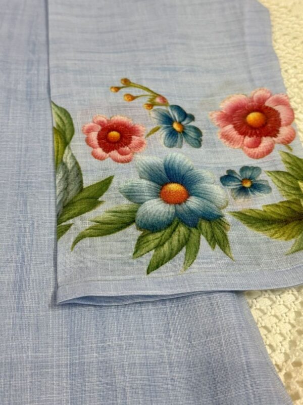 Sky Blue Linen Kurti with Threaded Hand Work & Digital Print