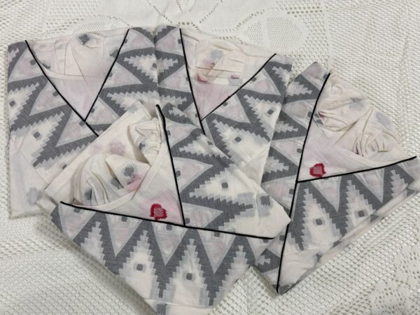 White Puffed Sleeve Cotton Kurti with Weaved Jamdani Angrakha Pattern