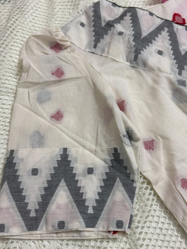 White Puffed Sleeve Cotton Kurti with Weaved Jamdani Angrakha Pattern