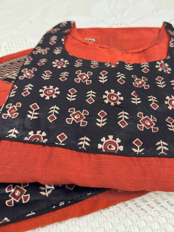 Rust Orange Raw Silk Kurti with Mirror Work & Hand Stitch Detailing | Elegant Ethnic Wear by KanakRiti