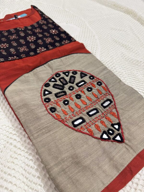 Rust Orange Raw Silk Kurti with Mirror Work & Hand Stitch Detailing | Elegant Ethnic Wear by KanakRiti