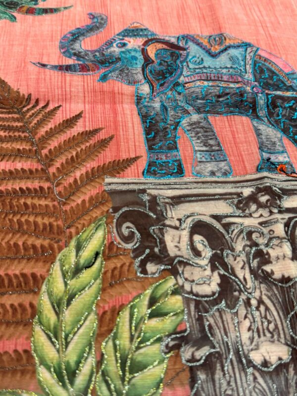 Peach Linen Kurti with Embossed Glitter & Artistic Highlight Painting, Pant & Dupatta Set