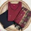 Maroon Soft Tasar Banarasi Kurti Set with Dupatta & Pant