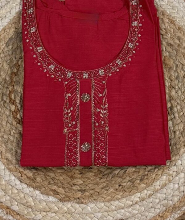 Red Raw Silk Kurti with Zardosi Hand Work