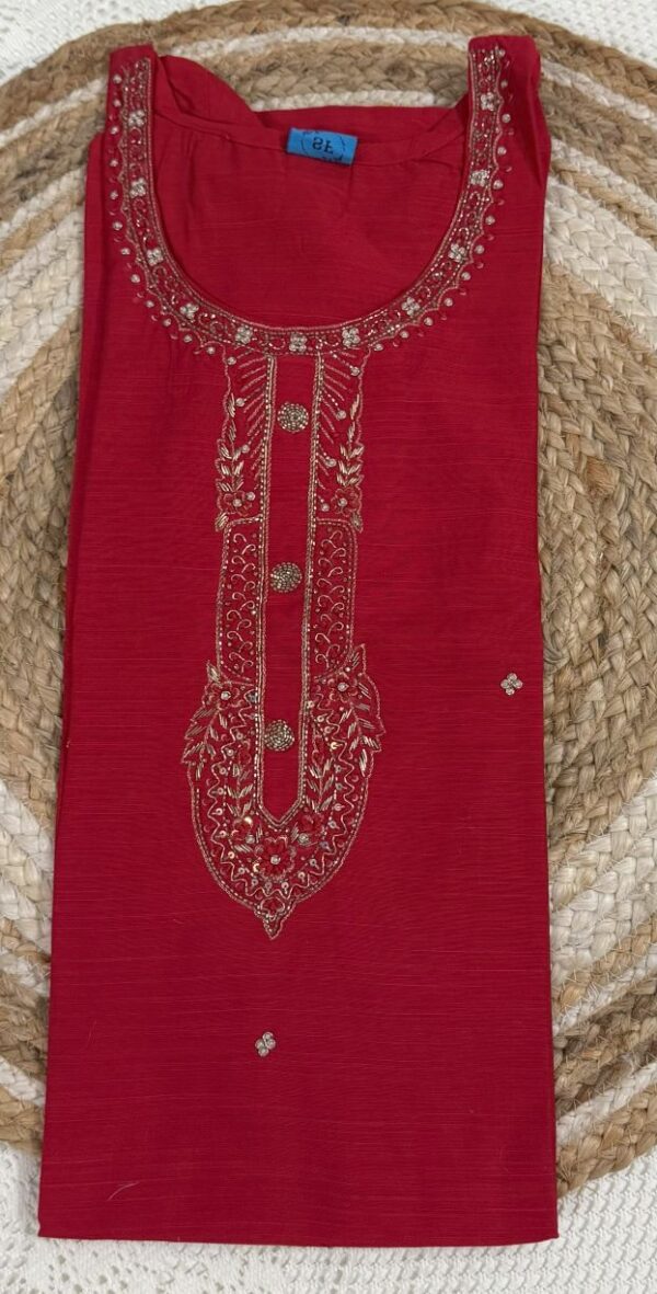 Red Raw Silk Kurti with Zardosi Hand Work