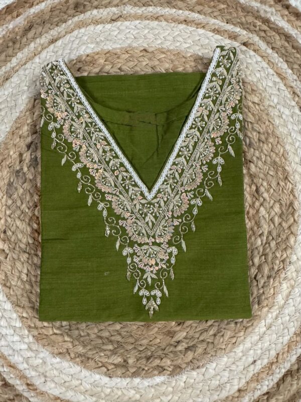 Olive Green Raw Silk Kurti with Zardosi Hand Work | Elegant Festive Wear by KanakRiti