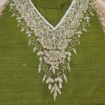 Olive Green Raw Silk Kurti with Zardosi Hand Work | Elegant Festive Wear by KanakRiti
