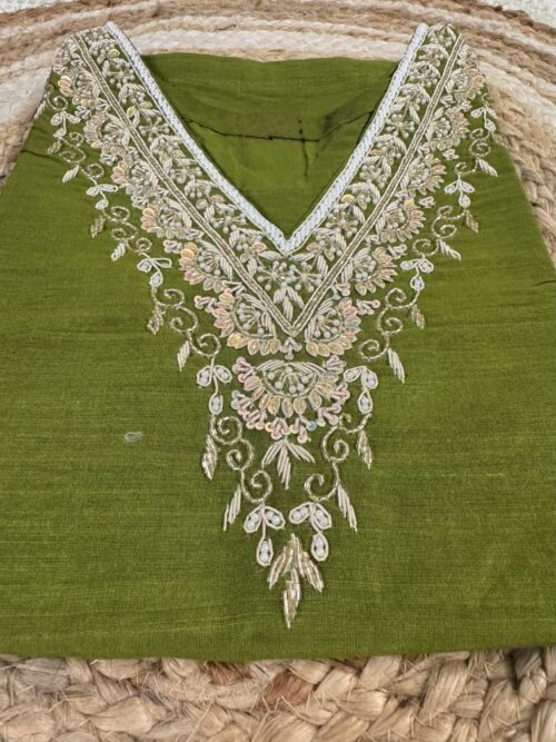 Olive Green Raw Silk Kurti with Zardosi Hand Work | Elegant Festive Wear by KanakRiti