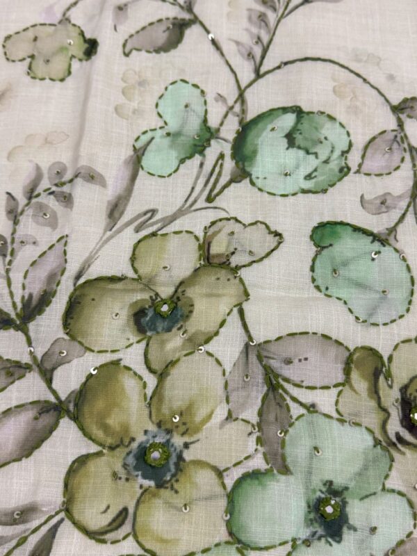 Light Pesta Green Linen Kurti with Kantha Stitch Work