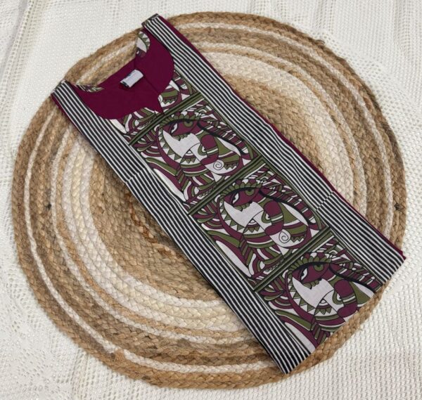 Maroon Raw Silk Kurti with Patch Work Detailing