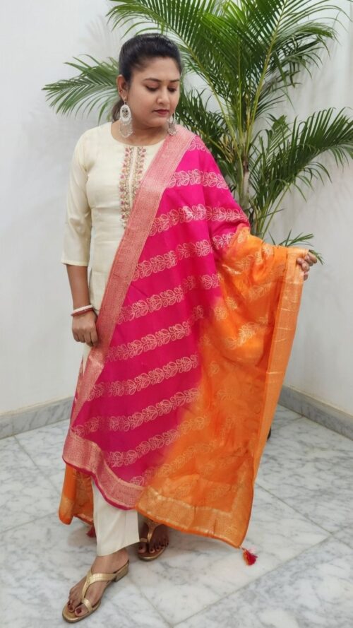 Elegant Tissue Fabric Kurti with Zardosi Work, Palazzo & Banarasi Dupatta Set