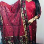 Maroon Soft Tasar Banarasi Kurti Set with Dupatta & Pant