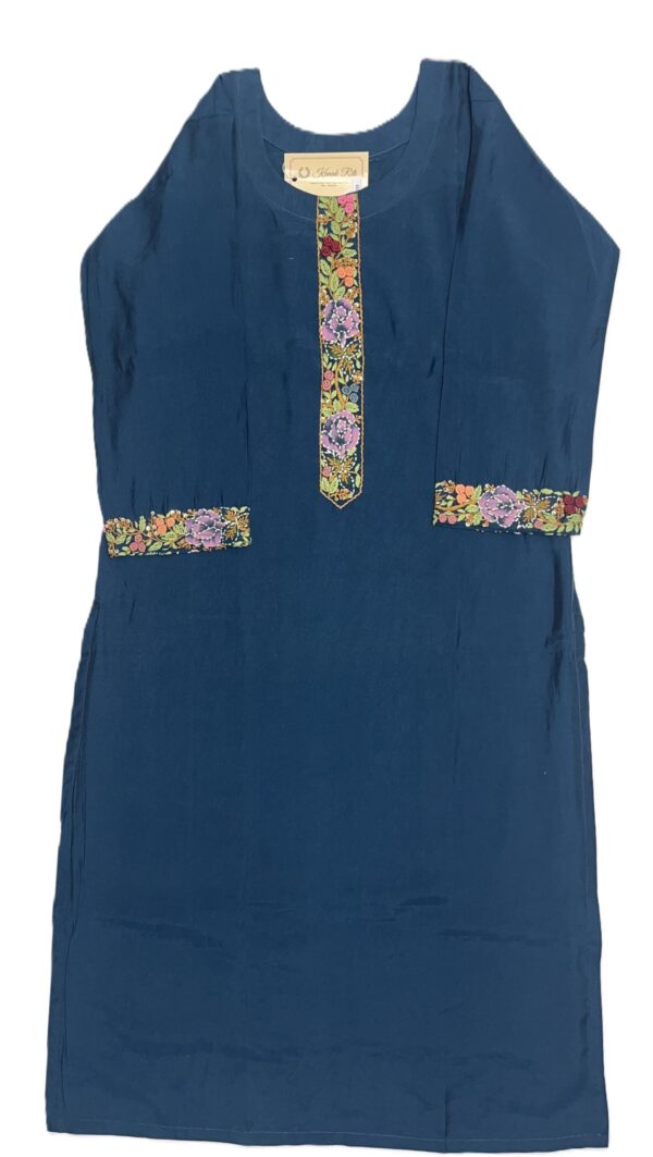 Navy Blue Silk Kurti Set with Hand-Stitched Embroidery & Printed Organza Dupatta – Palazzo Ethnic Wear