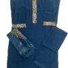 Navy Blue Silk Kurti Set with Hand-Stitched Embroidery & Printed Organza Dupatta – Palazzo Ethnic Wear