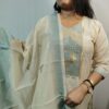 Off-White Weaved Tassar Kurti with Pant & Dupatta – Elegant Zari Work