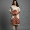 Cream Kurta Set with Rust Red Folk Art Motif
