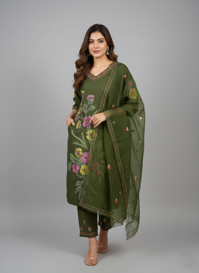 Mul berry silk dark green colour