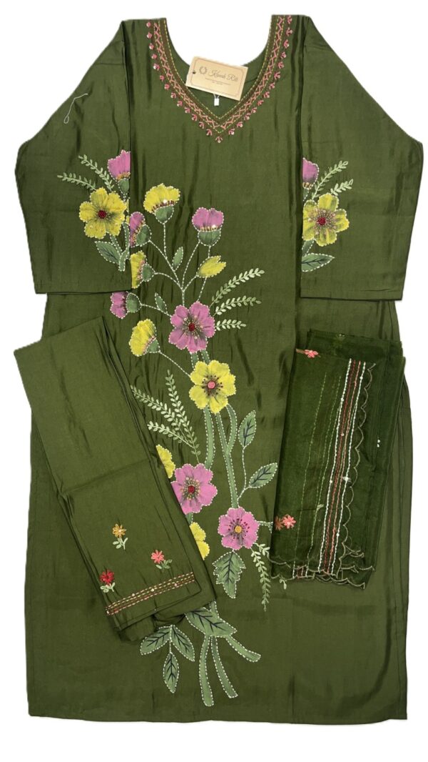 Mul berry silk dark green color