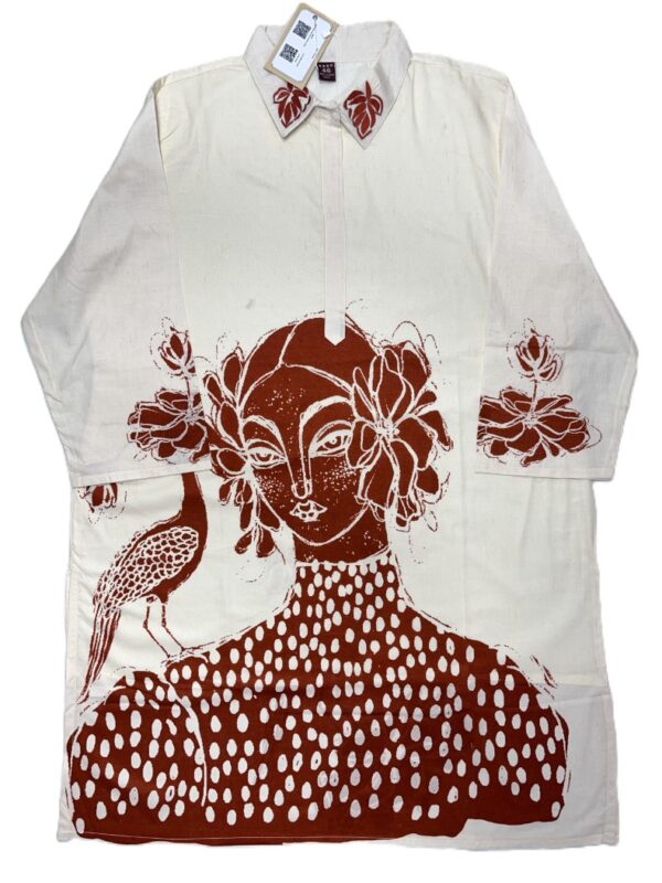 Cream Kurta Set with Rust Red Folk Art Motif