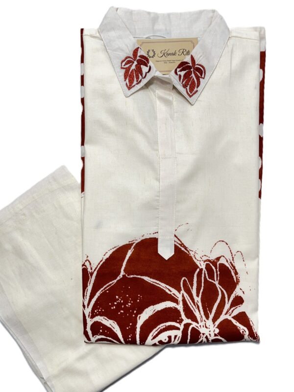 Cream Kurta Set with Rust Red Folk Art Motif