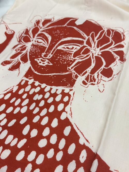 Cream Kurta Set with Rust Red Folk Art Motif