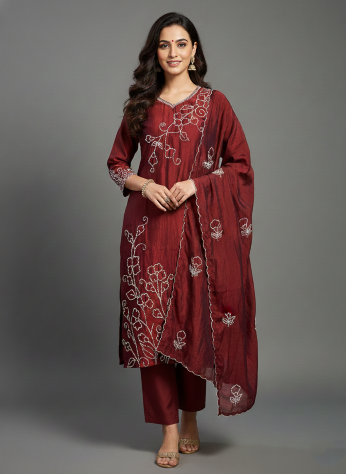 Roman Silk Hand Embroidery Kurti Set