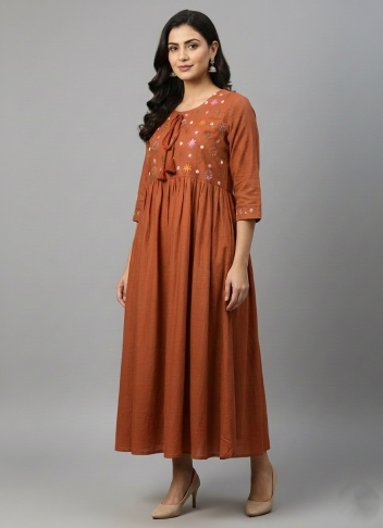 Mul Chanderi Rushed Dress