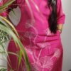Rani Pink Raw Silk A-Line Dress with White Kantha Work