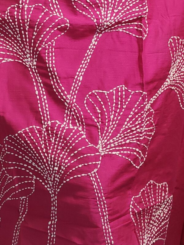 Rani Pink Raw Silk A-Line Dress with White Kantha Work