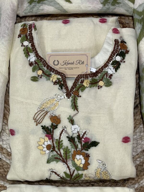 Premium Jamdani Hand-Embroidered Kurti Set with Dupatta and Pant