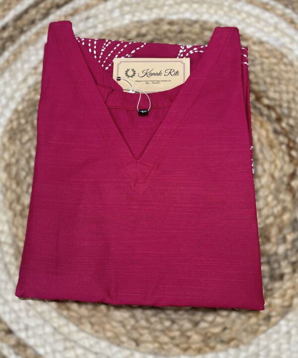 Rani Pink Raw Silk A-Line Dress with White Kantha Work