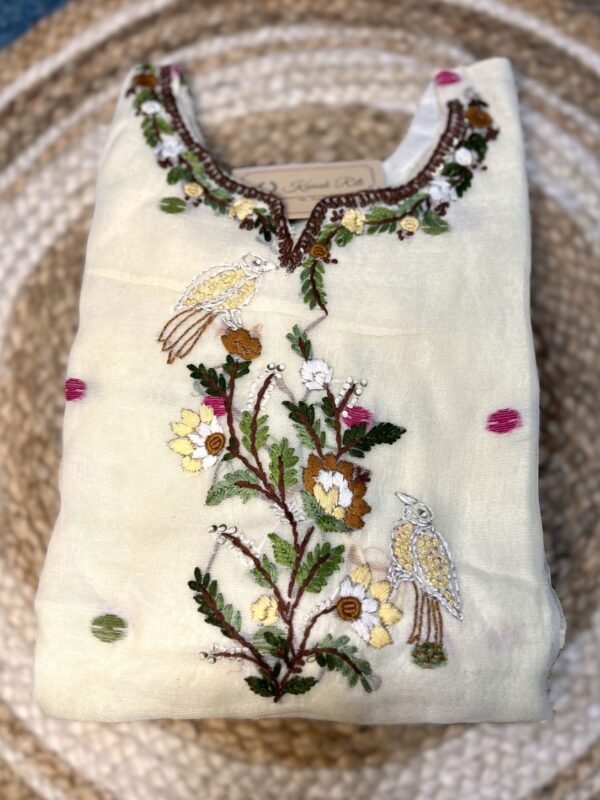 Premium Jamdani Hand-Embroidered Kurti Set with Dupatta and Pant