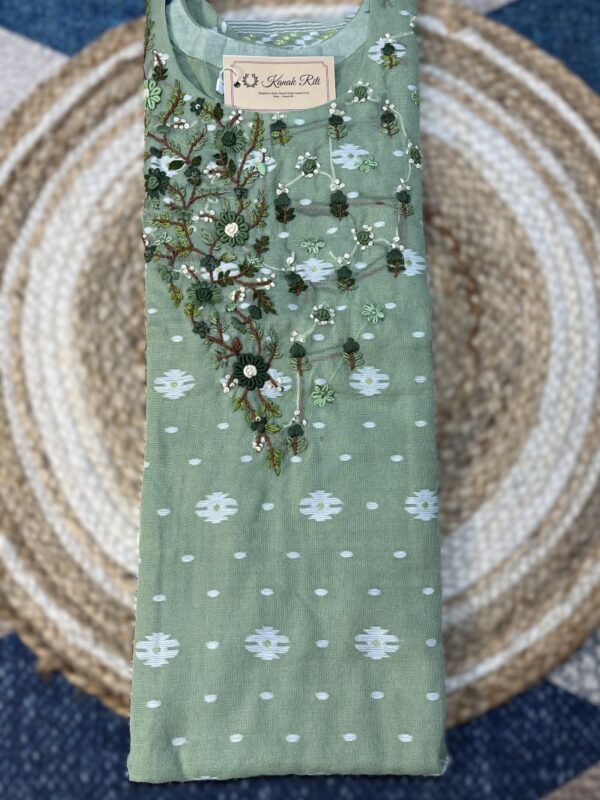 Pastel Green Jamdani Weaving Hand Embroidery Kurti Set