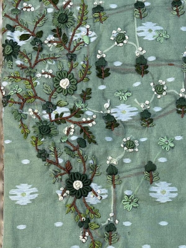 Pastel Green Jamdani Weaving Hand Embroidery Kurti Set