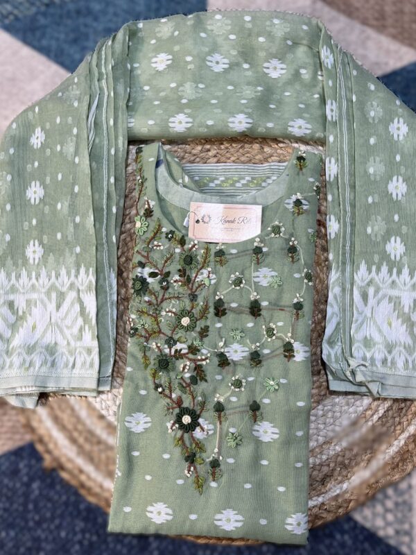 Pastel Green Jamdani Weaving Hand Embroidery Kurti Set