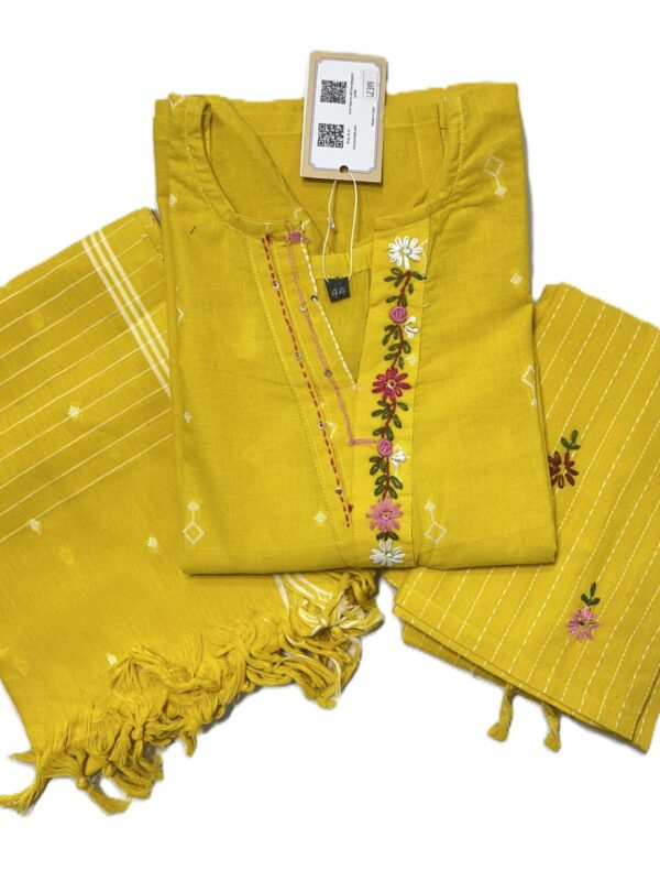 Mustard Yellow Handloom Cotton Kurti Set
