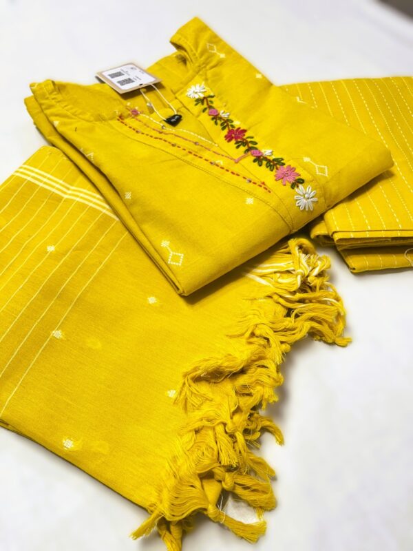 Mustard Yellow Handloom Cotton Kurti Set