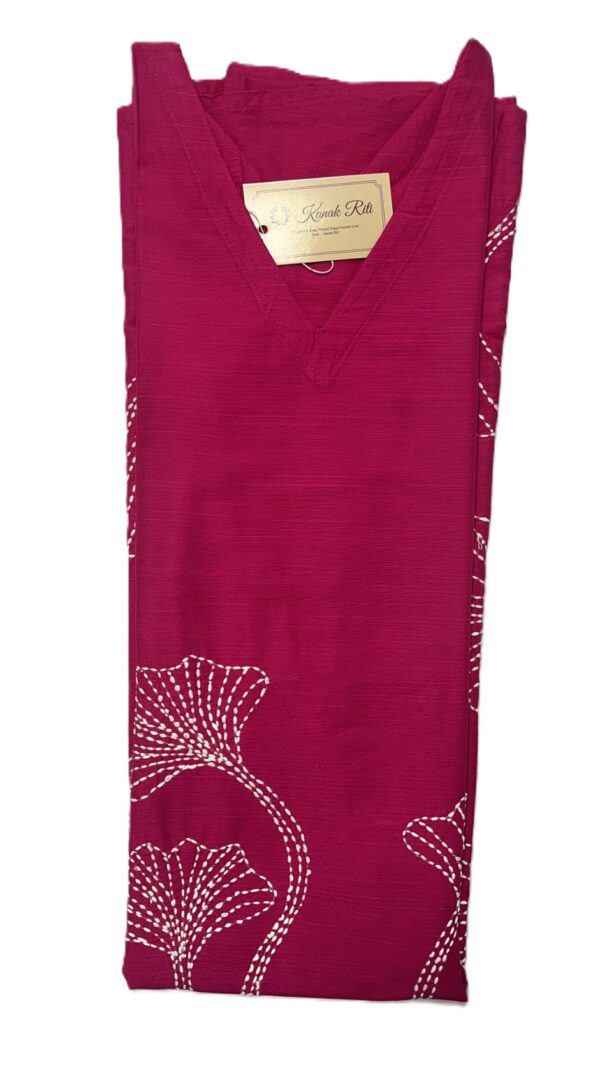Rani Pink Raw Silk A-Line Dress with White Kantha Work