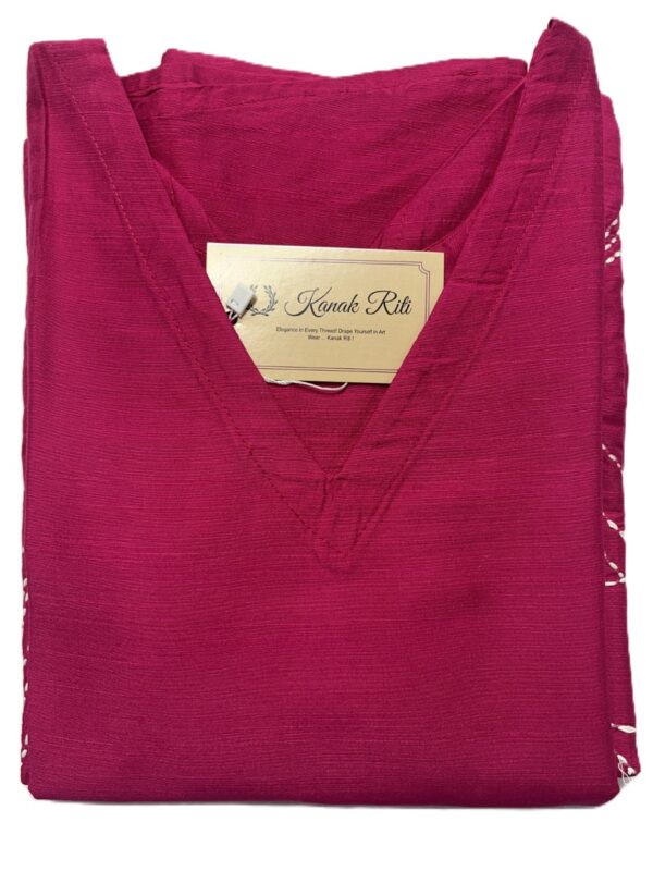 Rani Pink Raw Silk A-Line Dress with White Kantha Work