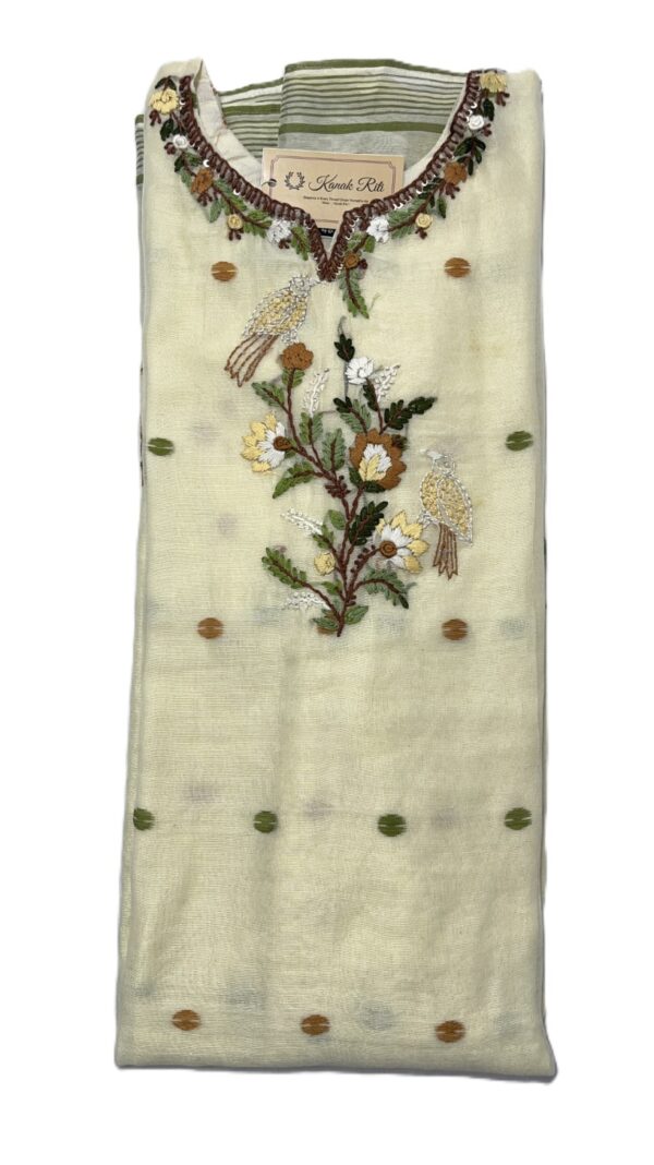 Premium Jamdani Hand-Embroidered Kurti Set with Dupatta and Pant