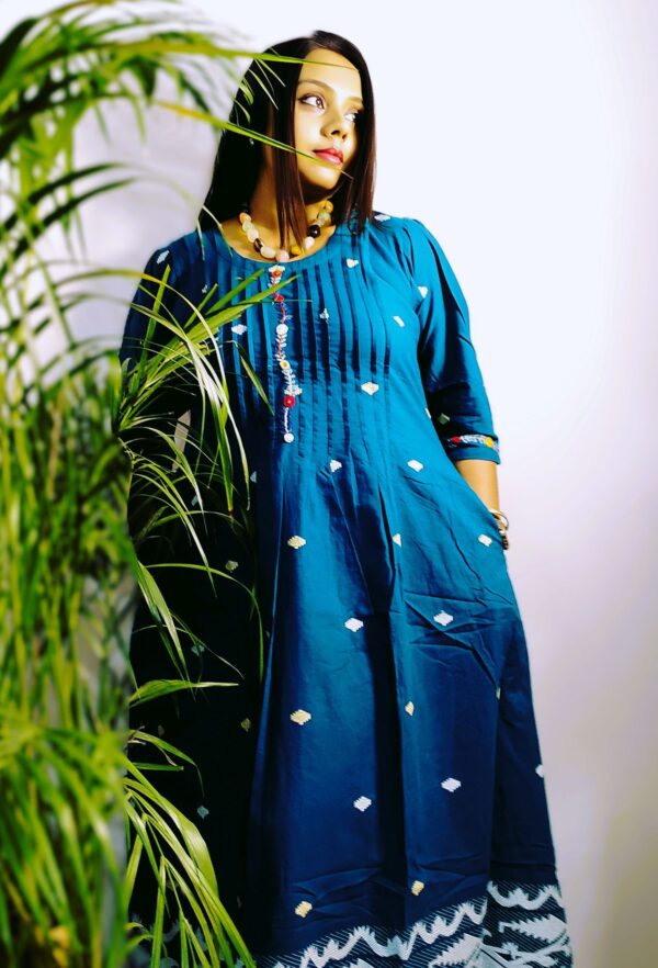 Jamdani Peacock blue gown