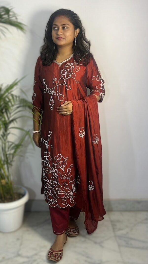 Roman Silk Hand Embroidery Kurti Set